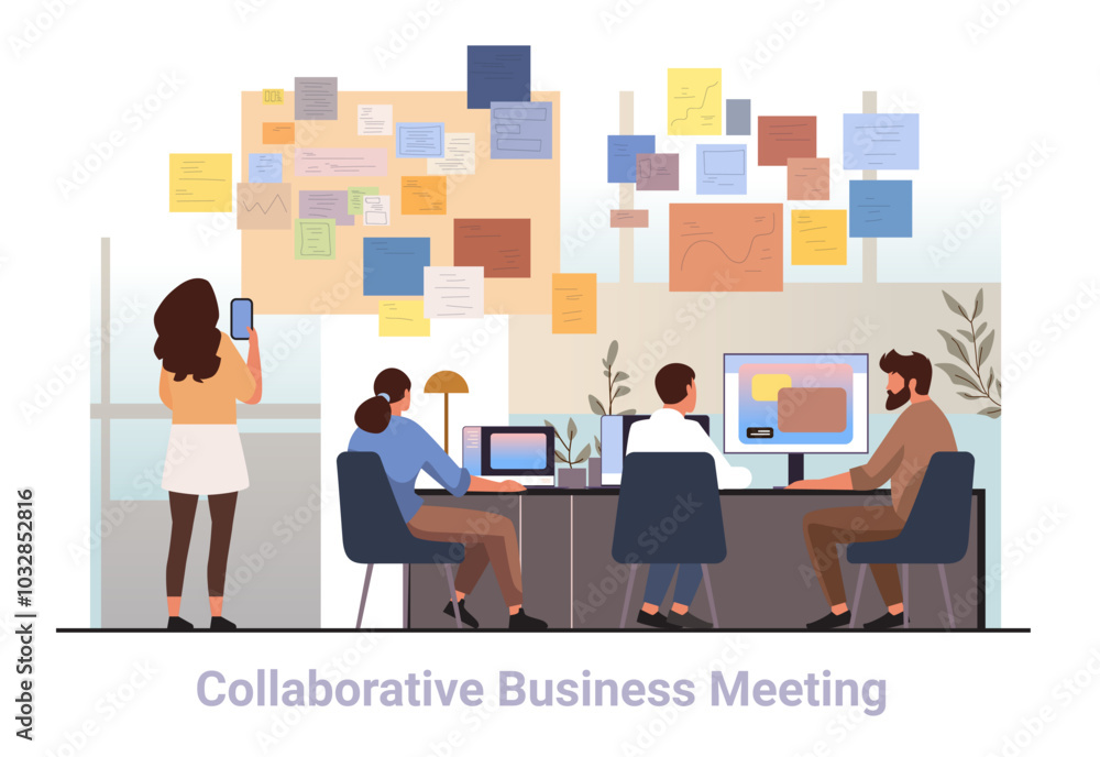 Aufkleber collaborative business meeting teamwork concept office group discussion brainstorming diverse team c