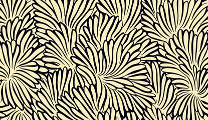 An abstract ornamental pattern featuring golden snowflakes on a dark blue background. This ornament can be used for decorations, wallpaper, gift paper, and to create souvenirs for the New Year's