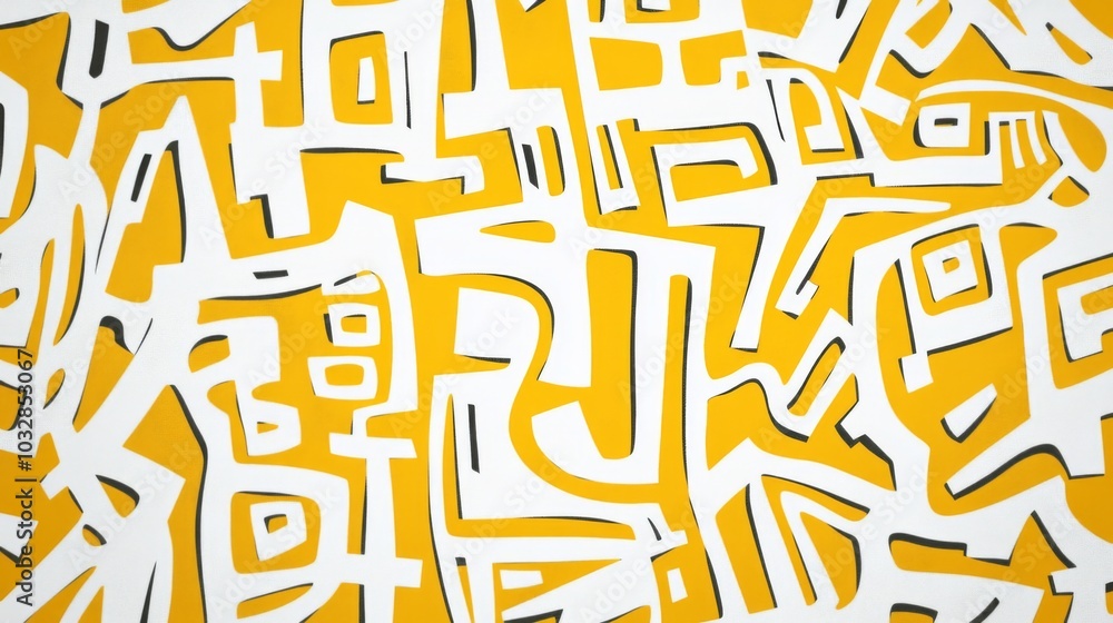 Poster abstract background with hieroglyphs. the chaotic arrangement of lines. plain yellow and white patte