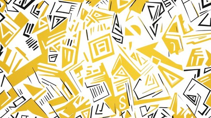 Obraz premium Abstract background with hieroglyphs. The chaotic arrangement of lines. Plain yellow and white pattern 
