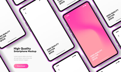 Realistic smartphone mockup. Mobile phone vector with isolated on white background. Device front view. 3D mobile phone with shadow. Realistic, high quality smart phone mockup for ui ux presentation.