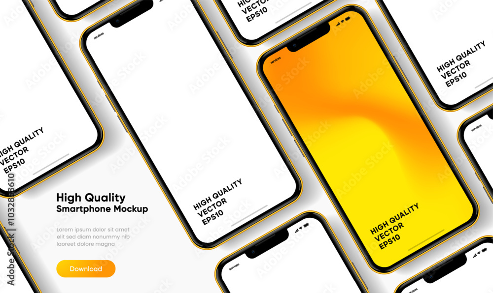 Poster Realistic smartphone mockup. Mobile phone vector with isolated on white background. Device front view. 3D mobile phone with shadow. Realistic, high quality smart phone mockup for ui ux presentation.