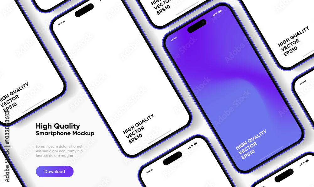 Poster Realistic smartphone mockup. Mobile phone vector with isolated on white background. Device front view. 3D mobile phone with shadow. Realistic, high quality smart phone mockup for ui ux presentation.