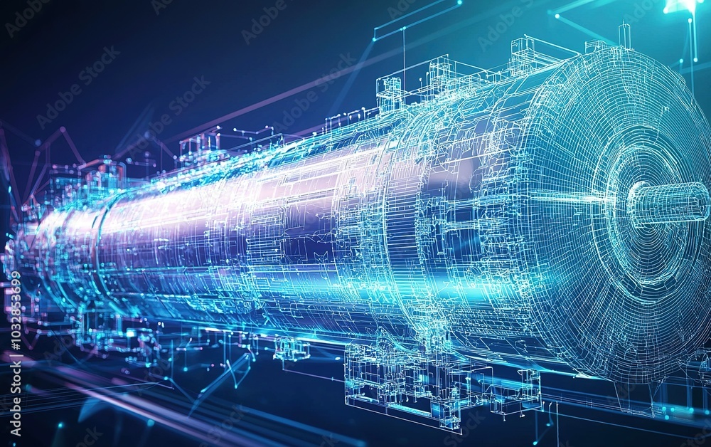 Poster 3d rendering of a futuristic technology design showcasing an advanced cylindrical component in a dig