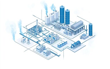 Naklejka premium Industrial facility layout showcasing equipment and processes for energy production and resource management