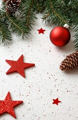 The top view of a Christmas background and fir tree branches.