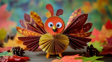 Fototapeta premium Paper craft for kids: Create a DIY Turkey for Thanksgiving Day, fostering creativity and artistic expression in children.