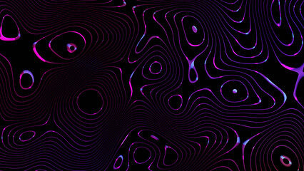 Vibrant neon curves, creating a dynamic optical illusion effect, blending purple and pink tones with soft light and depth