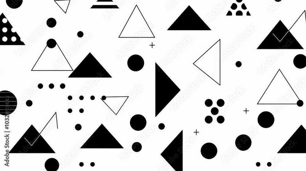 Poster black and white minimalistic abstract geometric seamless pattern featuring microcosm geometry elemen