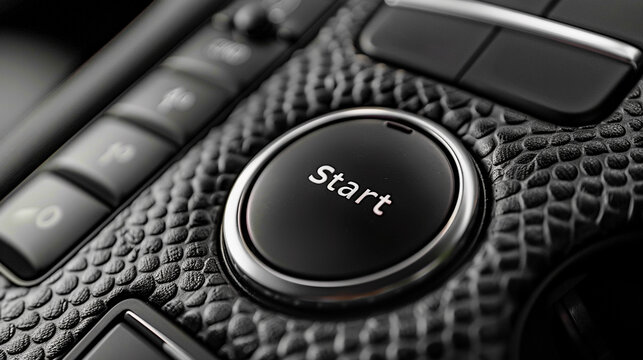Car push start stop button inside modern technology car.electric, hybrid vehicle