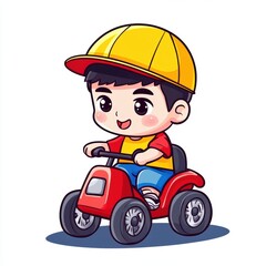 Cute Cartoon Boy Riding Toy Car Illustration