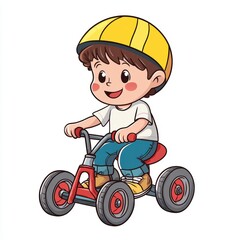 Cute Cartoon Kid Riding a Tricycle Illustration