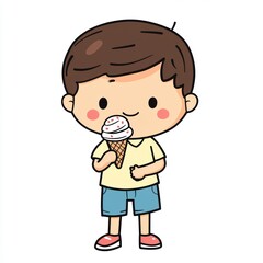 Cute Cartoon Boy with Ice Cream Cone Illustration