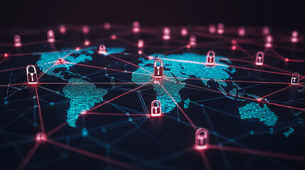 Fototapeta premium abstract innovative cyber security network, using interconnected nodes to represent partnerships