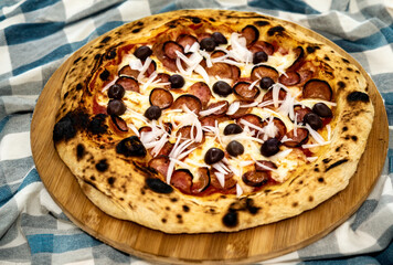 Rustic artisanal pizza in a cozy atmosphere