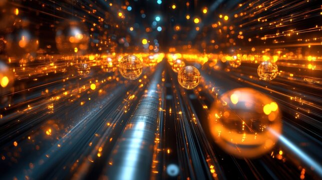Multi-level quantum computing, computer performing parallel computations, energy states represented by glowing orbs