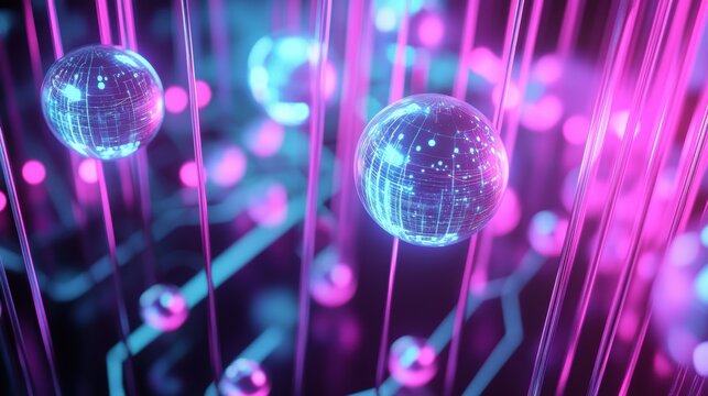 Multi-level quantum computing, computer performing parallel computations, energy states represented by glowing orbs