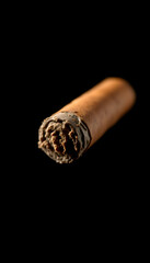 Cigar tip on black background . Macro shot isolated with white highlights, png
