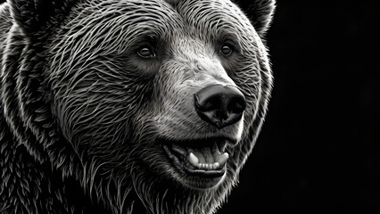 Happy Bear Face With Friendly Expressions: Sketch with Delicate Fur Details generative ai