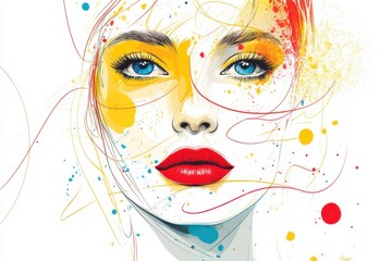 Colorful illustration of a woman's face with vibrant abstract colors and bold artistic lines