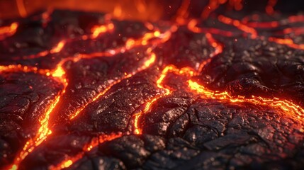 Flowing lava with glowing cracks and intense heat waves