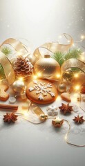 Christmas composition on a white background with cookies and gold elements