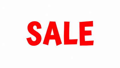 Simple red SALE text on white background with copy space for retail promotions
