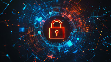 Fototapeta premium abstract innovative cyber security network, using interconnected nodes to represent business partnerships on the Smart digital Innovation city with connection network reciprocity over the smart city
