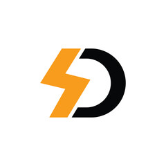 Abstract Letter D Electric Logo, Letter D and thunder bolt combination, Flat Design Logo Template, vector illustration