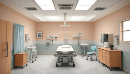 Empry hospital room isolated with white highlights, png