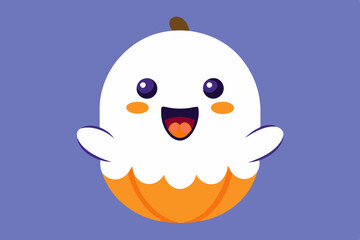 Halloween ghost, cartoon boo character smiling from pumpkin, holiday horror night vector emoji. Funny cute white ghost teasing with tongue in spooky scary pumpkin for Halloween holiday