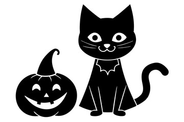 black and white cat with pumpkin