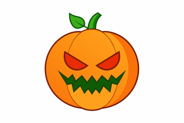 Vector flat style Halloween Illustration. Hand-drawn scary pumpkin sketch isolated on white background. Element for labels, packaging and cards design.