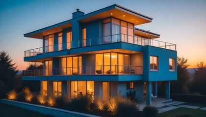 Obraz premium A modern building equipped with photovoltaic panels, showcasing sustainable architecture and eco-friendly design