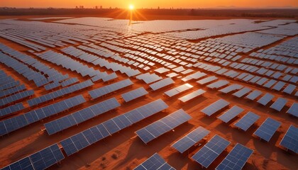 Fototapeta premium A modern photovoltaic farm harnessing solar energy, showcasing innovative technology and sustainable agricultural practices