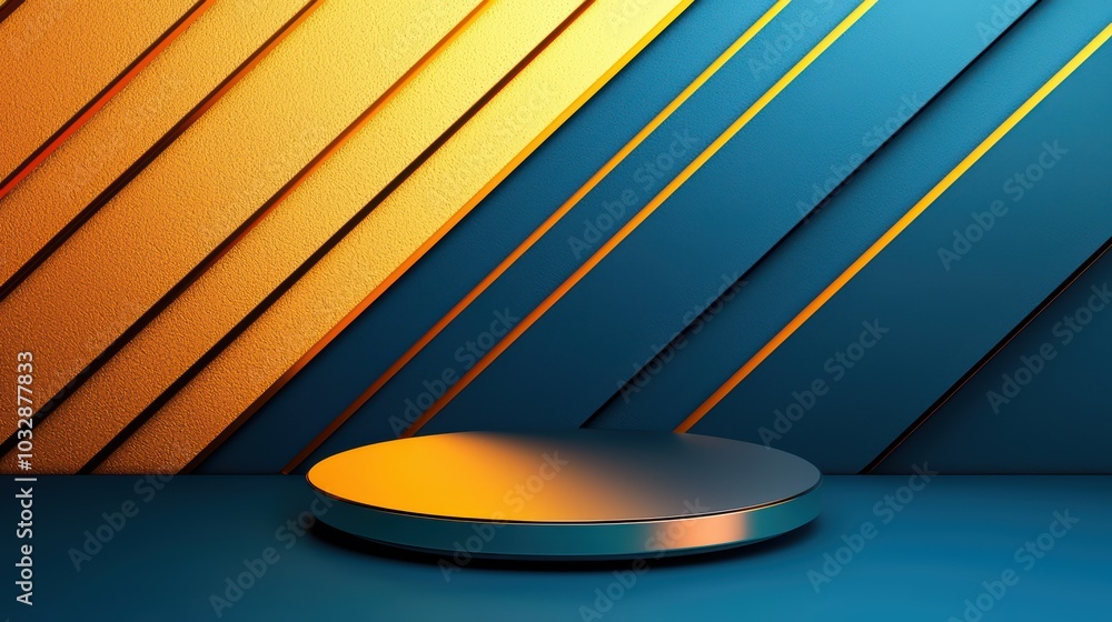 Poster a modern platform with vibrant orange and blue diagonal lines in the background, ideal for showcasin
