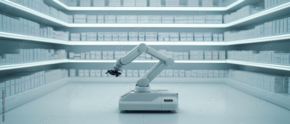 Aufkleber a modern robotic arm in a clean, sterile environment, showcasing advanced automation and precision d