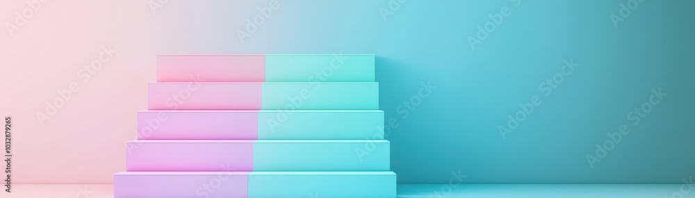 Poster colorful stairs with pastel tones against a subtle gradient background, creating a modern and abstra