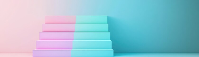 Colorful stairs with pastel tones against a subtle gradient background, creating a modern and abstract visual.