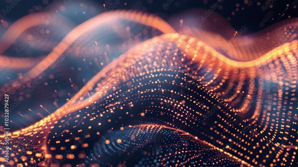 Wall mural abstract digital technology wave with glowing particles and futuristic design for innovation and dat