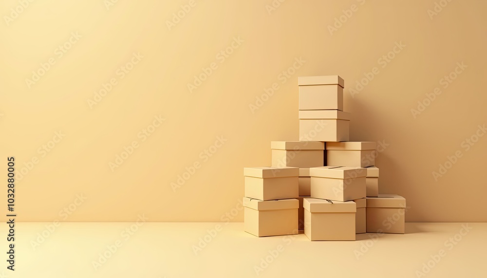 Poster a stack of cardboard boxes is piled on top of each other. the boxes are all the same size and color,