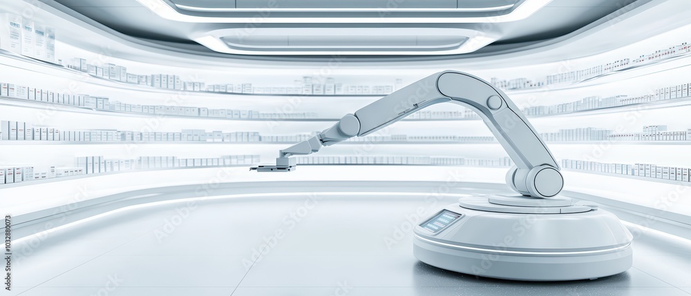 Poster futuristic robotic arm in a sterile, modern environment, showcasing advanced automation and precisio