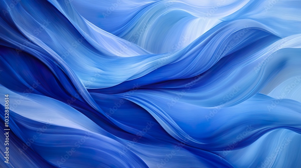 Poster abstract blue waves, flowing dynamically across the scene.