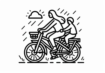 Obraz premium a mother and son riding a bicycle together