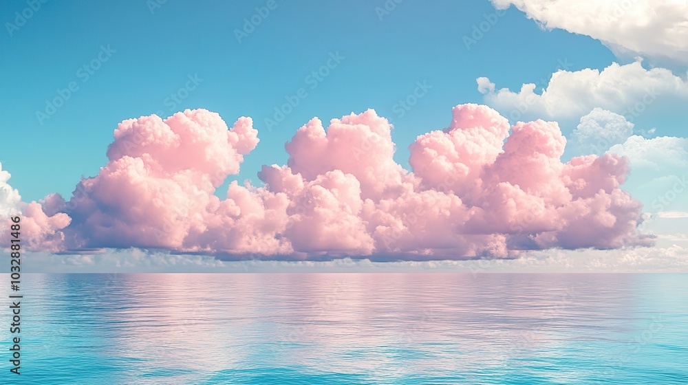 Poster pink clouds floating over the azure ocean, creating a dreamy seascape.