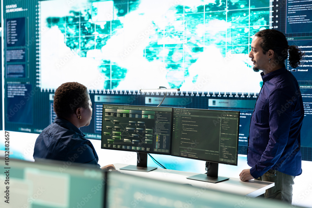 Poster group of governmental hackers using hacking tools to secure a network, focusing on cyber defense and