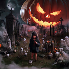 design Happy Halloween, Candies in the shape of pumpkins for Halloween, Generated with AI