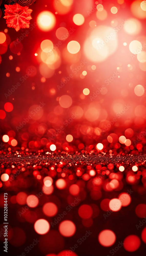 Poster christmas red background. wallpaper for smartphone screen with bokeh effect. copy space