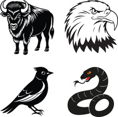  Animal set of vector silhouette illustration