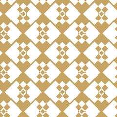 Abstract geometric pattern with squares, stripes, lines. Seamless vector background. White and gold ornament. Modern graphic design.